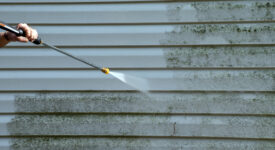 Cleaning the mold from the vinyl siding on this exterior wall is a job for the handyman or the professional.