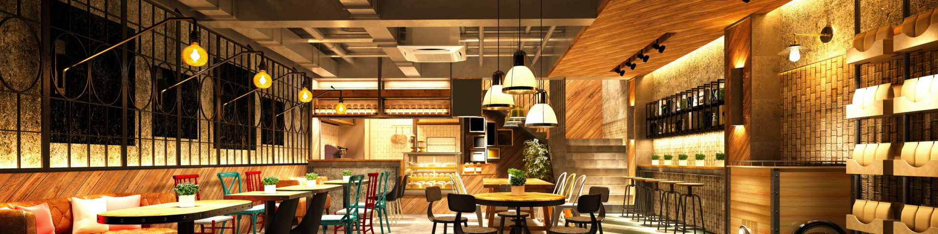 3d render wooden style restaurant cafe